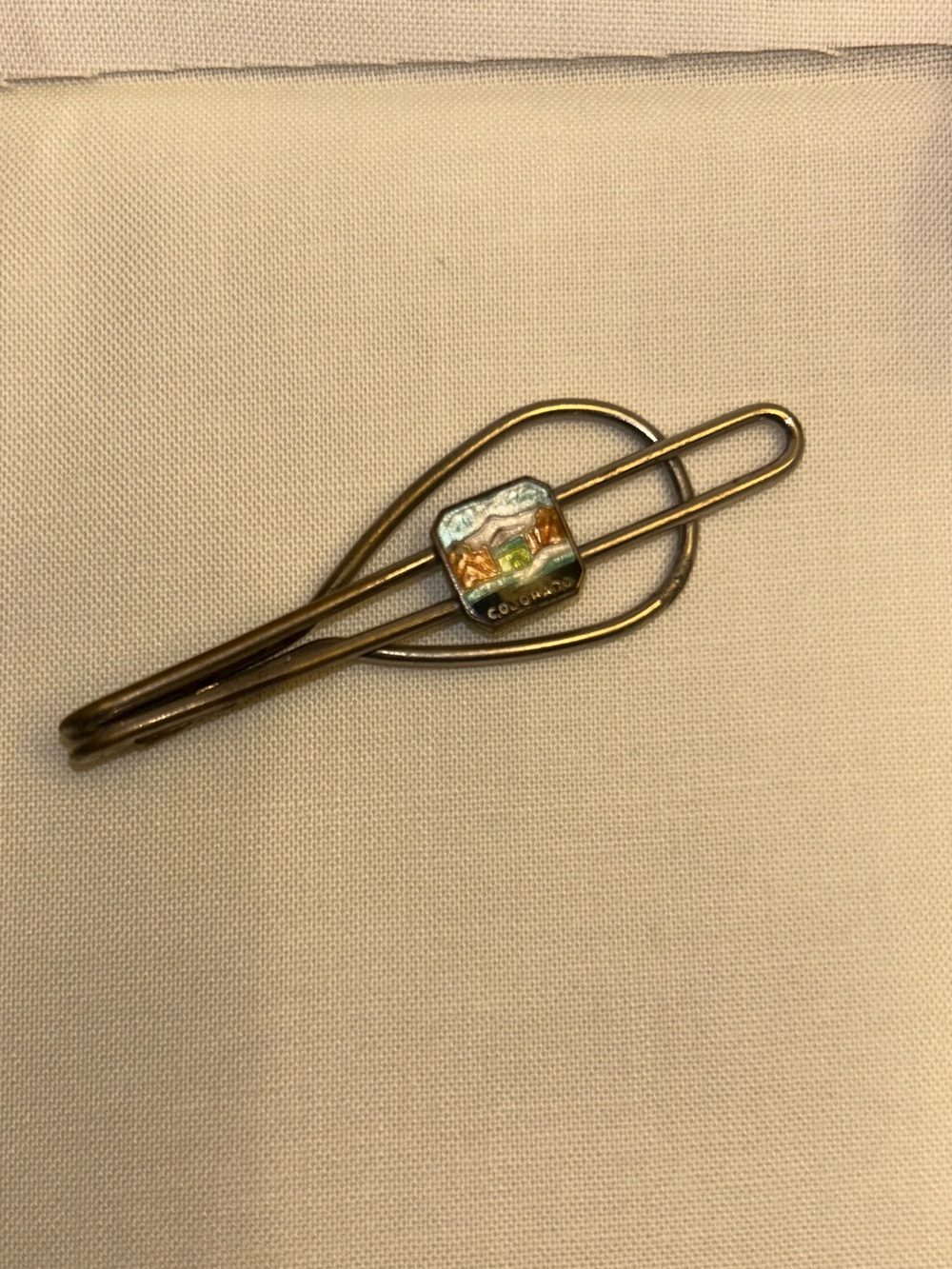 Vintage 1930s Art Deco Guilloche Enamel Souvenir Tie Bar